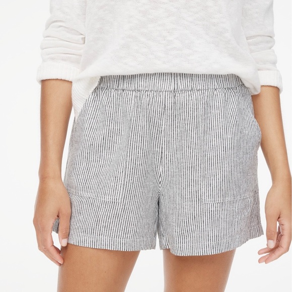 J CREW Linen Blend Pull On Striped Shorts — MEDIUM — White & Vintage Black - Picture 3 of 8